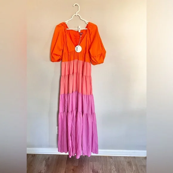 NWT Staud Meadow Colorblock Tiered Maxi Dress Size XS